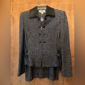 St John Suit Size 4- gently loved knit tweed with leather and silver accents.
